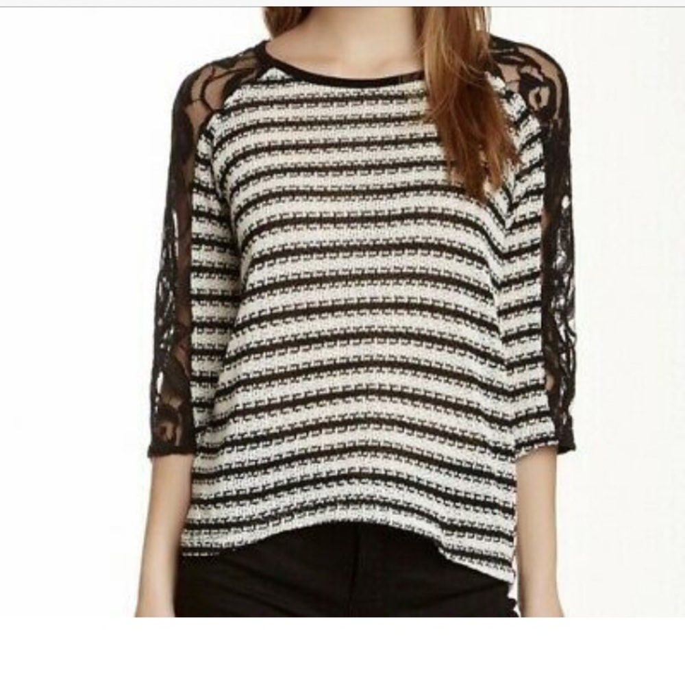 Black and white striped sweater with lace sleeves